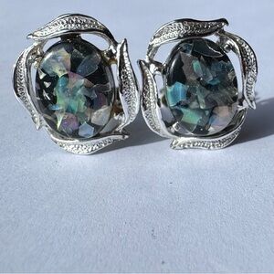 Vintage 50’s clip on full black opal earrings.